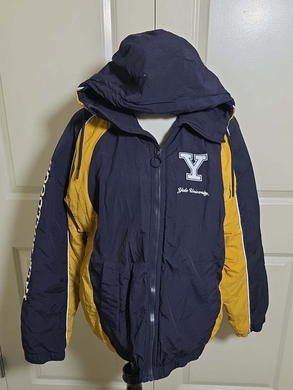 H&M Navy and Gold Yale Hooded Puffer Jacket